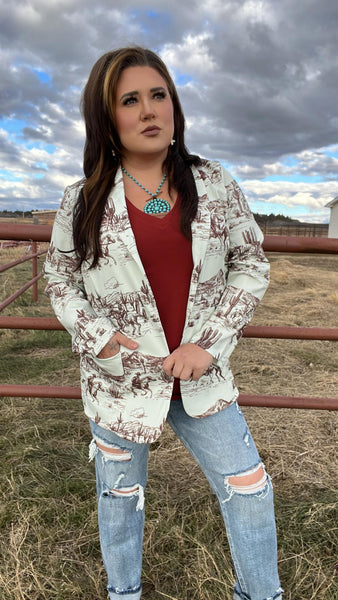 The Western Wild West Print Mocha Blazer