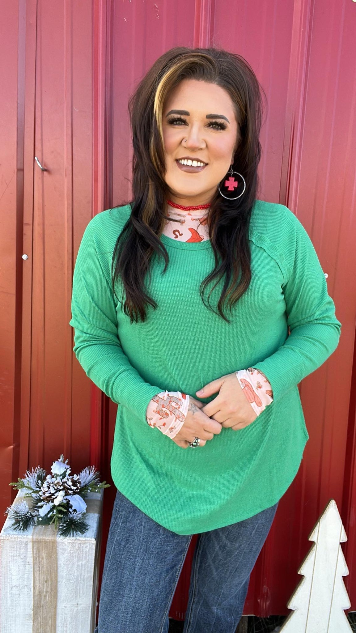 The Waffle Ways Kelly Green Long Sleeve Top