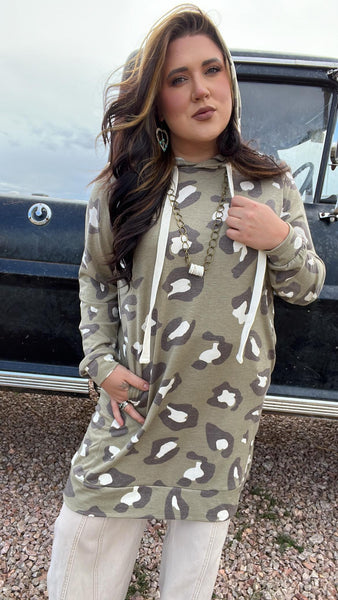 The Leopard and Comfort Olive Hoodie Top