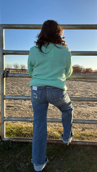 The Waffle Ways Green Mint Sweater