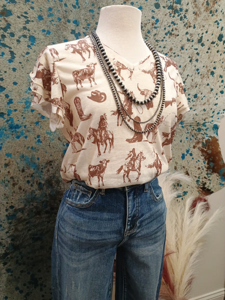 The Cowboys and Indians Ruffle Sleeved Top