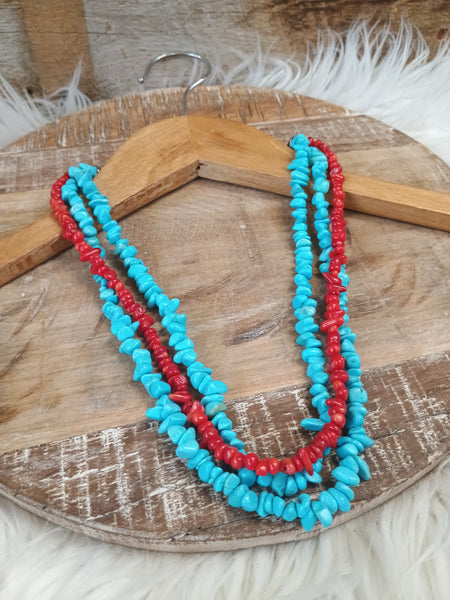 The Pieces There Red and Turquoise Necklace