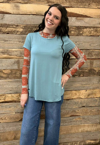 The Walk This Way Dusty Teal Top