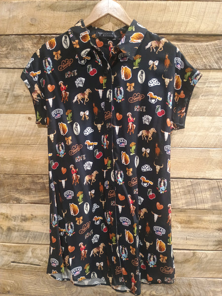 The Western Printed Button Down Black Tunic