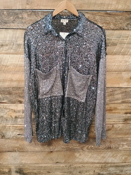 The Sequins and Grey Button Up Top