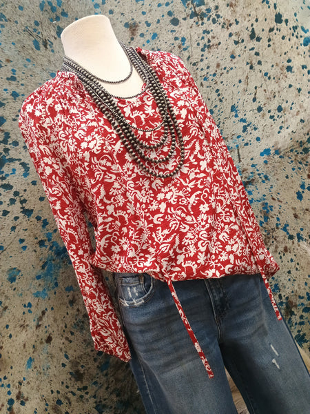 The Floral Print Tie Neck Top