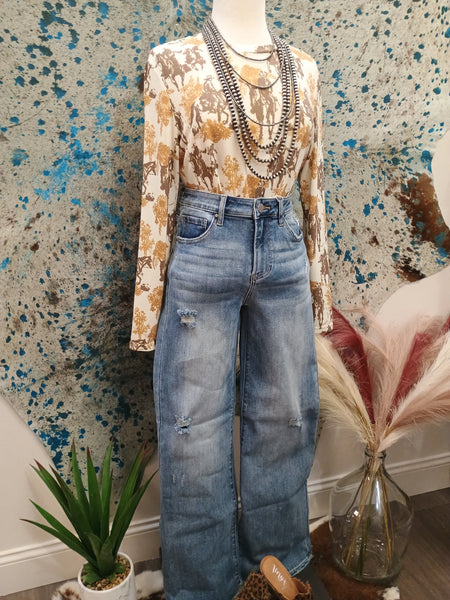 The Kayla High Rise Wide Leg Vintage Wash Jeans