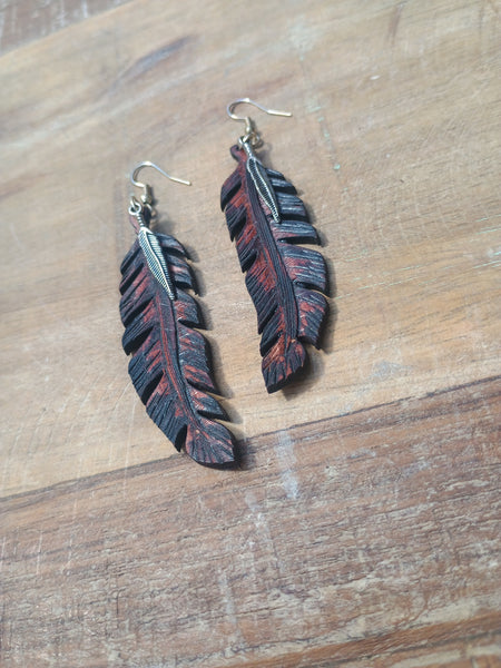 The Feather Double Leather Earrings