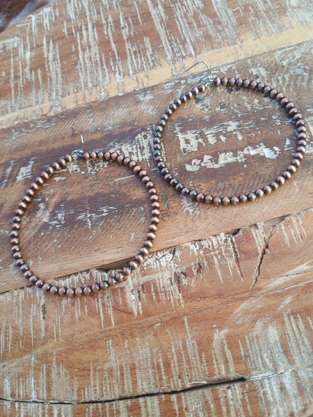 The Simple Days Faux Navajo Pearl Hoop Copper Earrings