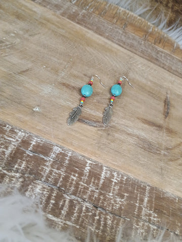 The Real Time Turquoise and Feathers Earrings