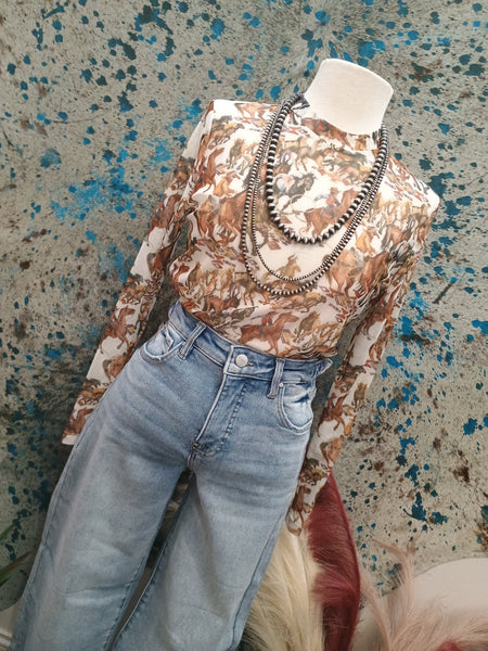 The Aztec Cowboy Mesh Long Sleeve Top