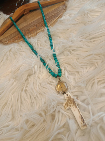 The Day Bone Cross Turquoise Necklace