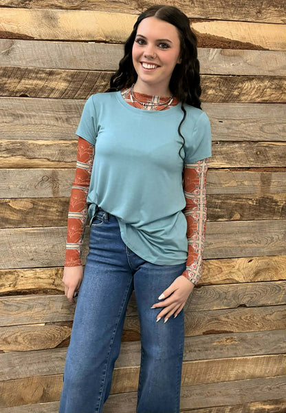 The Walk This Way Dusty Teal Top