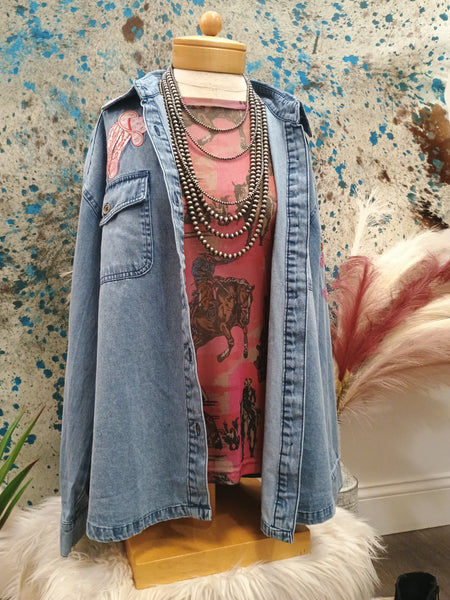 The Giddy Up Embroidery Denim Top Jacket