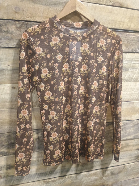The Brown Floral Mesh Top