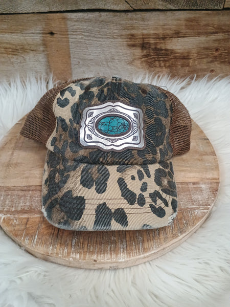 The Turquoise Concho Distressed Leopard Cap