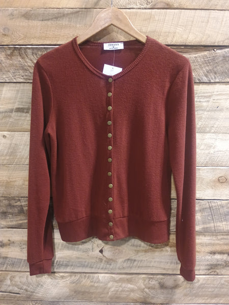 The Snap Button Sweater Rust Long Sleeve Cardigan