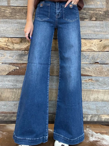 The Sherry Mid Rise Wide Dark Leg Jeans