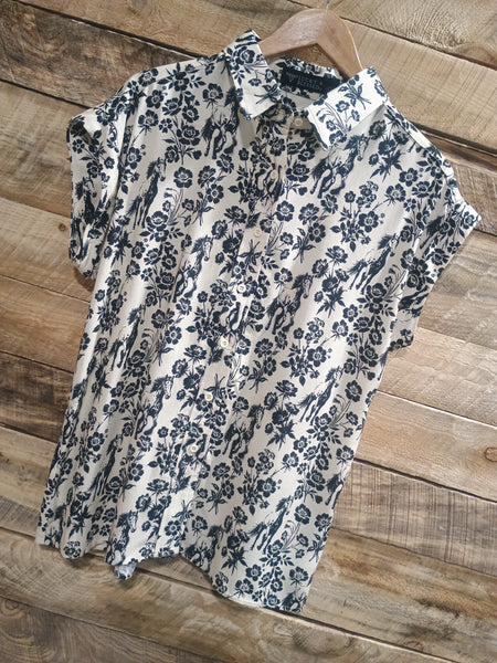 The Horses Floral Printed Button Down Collared Tunic Top