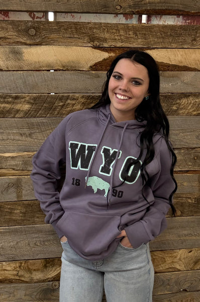 The Distressed WYO Bison Cosmic Purple Hoodie