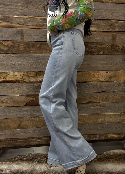 The Natisha High Rise Wide Leg Light Wash Jeans