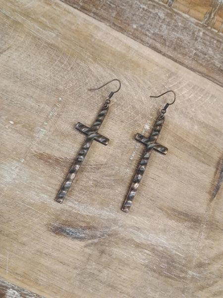 The Long Way Cross Copper Earrings