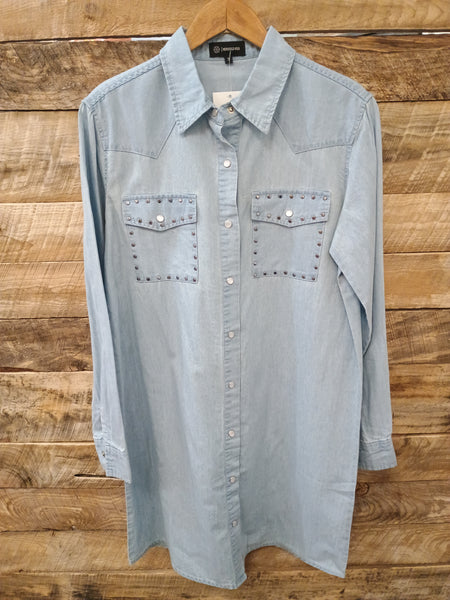 The Studded Pearl Denim Top Jacket Dress