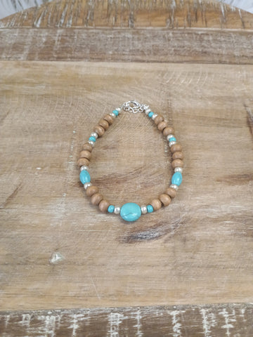 The Real Round Turquoise and Wood Bracelet
