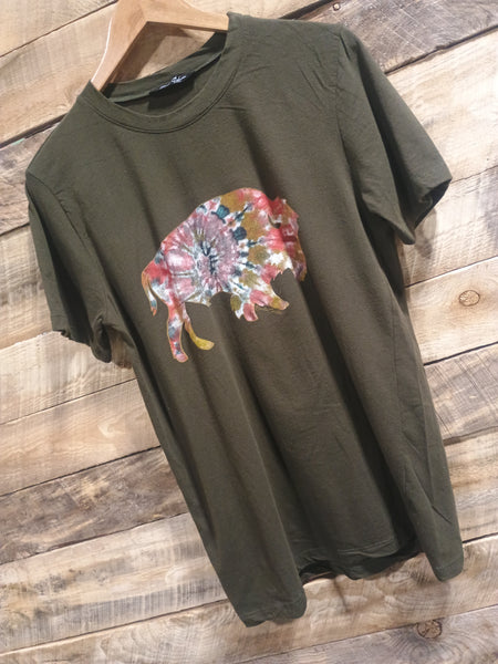 The Tie Dyed Buffalo Dark Olive Tee