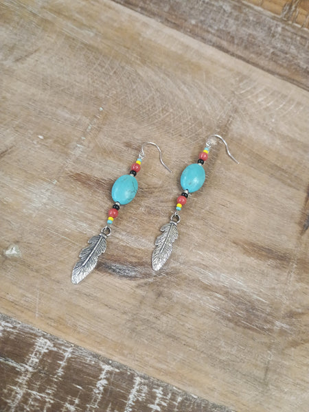 The Real Time Turquoise and Feathers Earrings