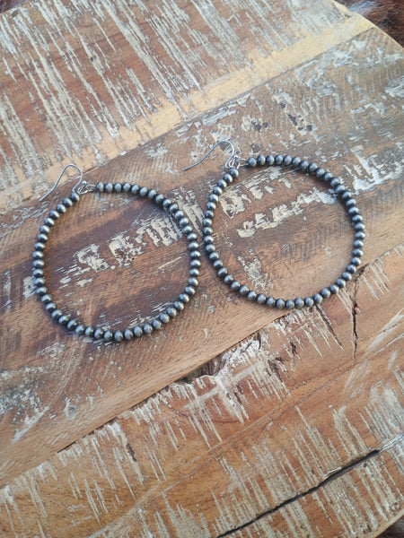 The Long Way Around Faux Navajo Pearl Hoop Silver Earrings