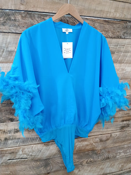 The Fun Feathers Blue Body Suit Top