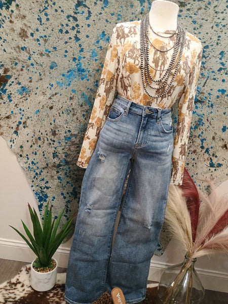 The Kayla High Rise Wide Leg Vintage Wash Jeans