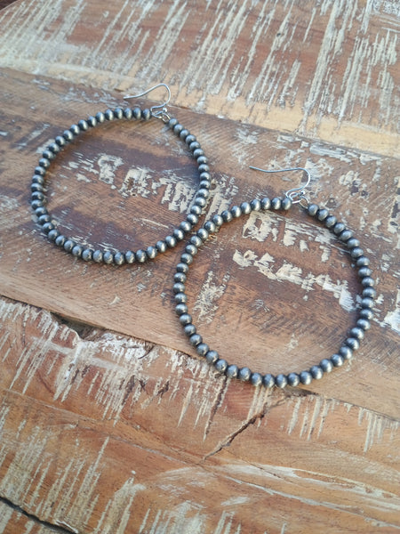 The Long Way Around Faux Navajo Pearl Hoop Silver Earrings