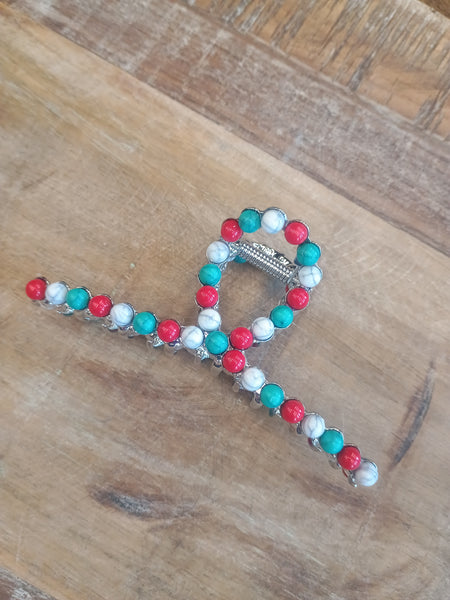 The Red, Bone and Turquoise Faux Claw Clip