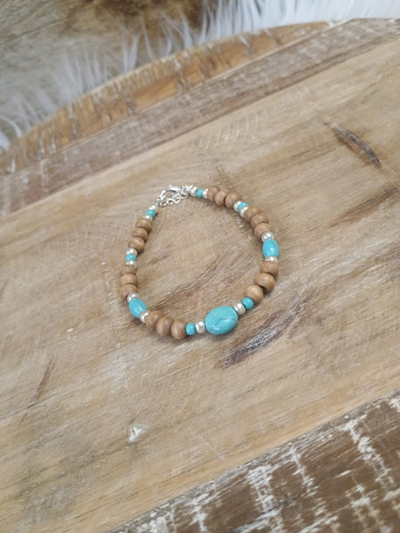 The Real Round Turquoise and Wood Bracelet