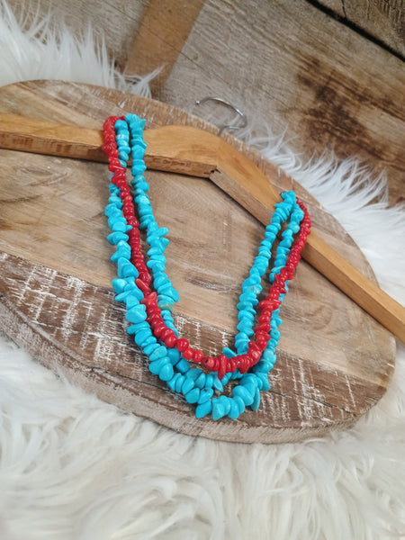 The Pieces There Red and Turquoise Necklace