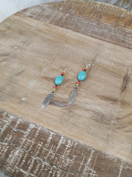 The Real Time Turquoise and Feathers Earrings