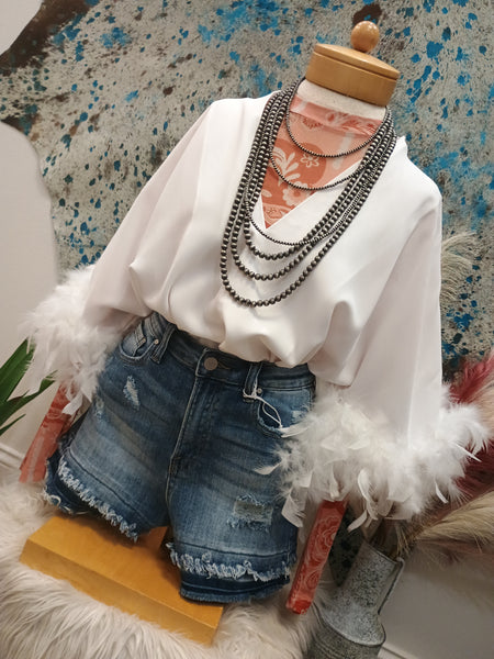 The Fun Feathers White Body Suit Top