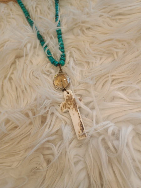 The Day Bone Cross Turquoise Necklace