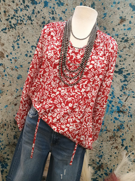The Floral Print Tie Neck Top