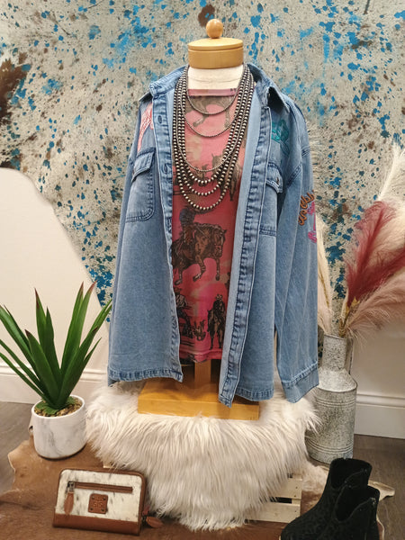 The Giddy Up Embroidery Denim Top Jacket