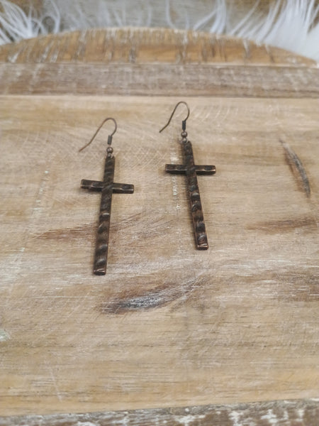 The Long Way Cross Copper Earrings