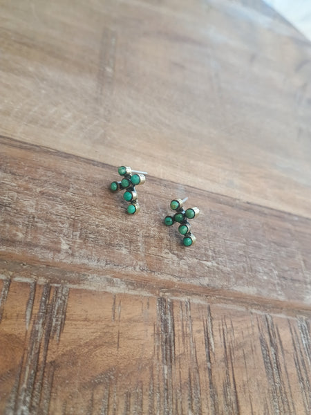 The Simple Cross Stud Turquoise & Brass Earrings
