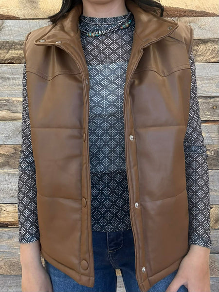 The Quilted Leather Boot Stitch Brown Crop Vest