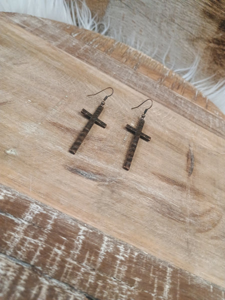 The Long Way Cross Copper Earrings
