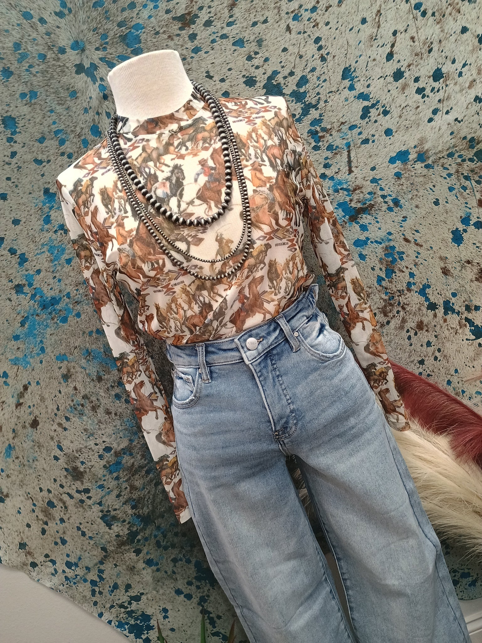 The Aztec Cowboy Mesh Long Sleeve Top