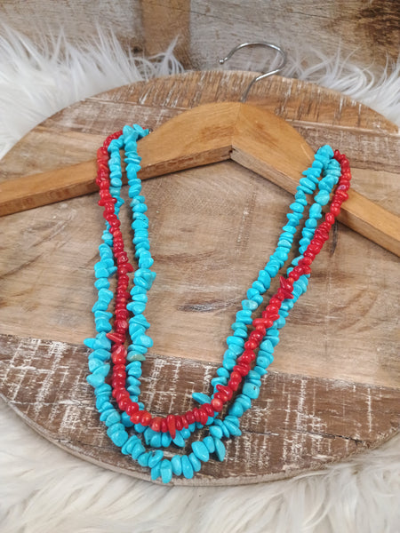 The Pieces There Red and Turquoise Necklace