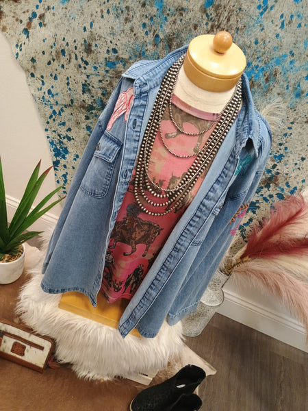 The Giddy Up Embroidery Denim Top Jacket