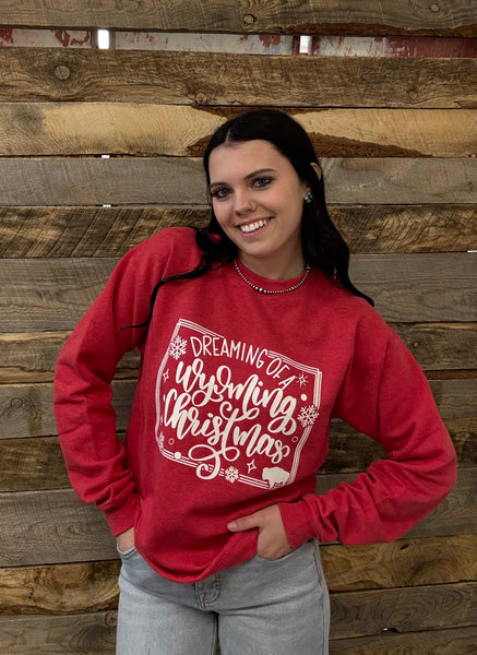 The Dreaming of a Wyoming Christmas Heathered Red Sweatshirt
